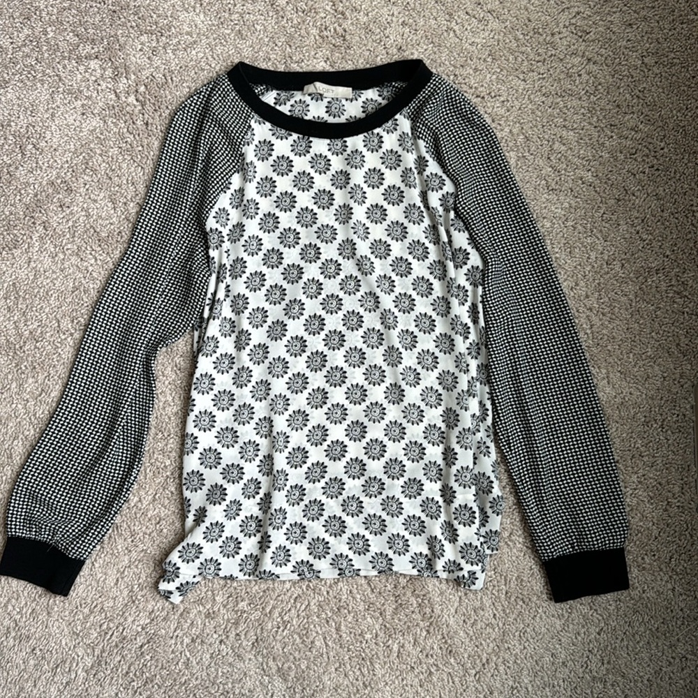 Loft black patterned blouse, size medium
